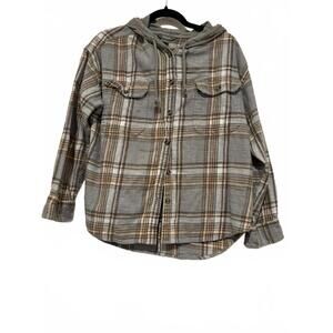 Natural Reflections hooded plaid flannel women's shirt 100% cotton sz M #1593